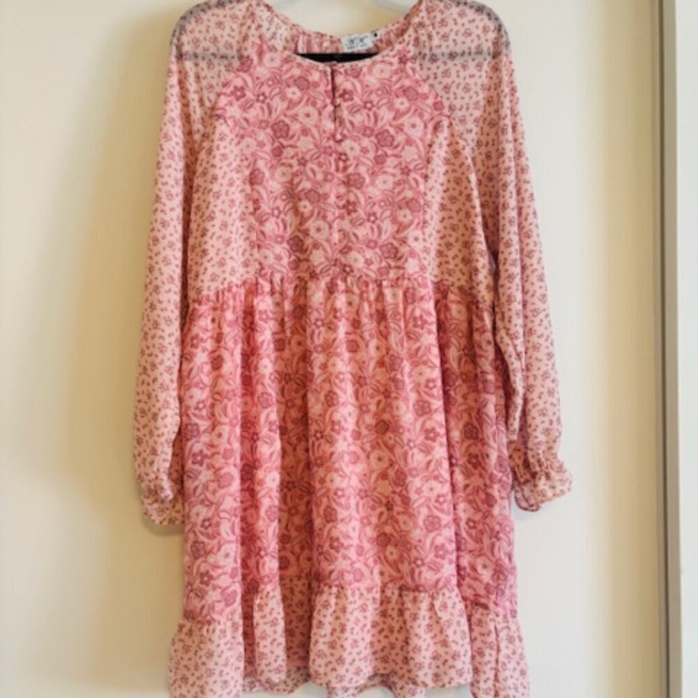 ANNA KAY bohemian floral pink dress size M Made in France